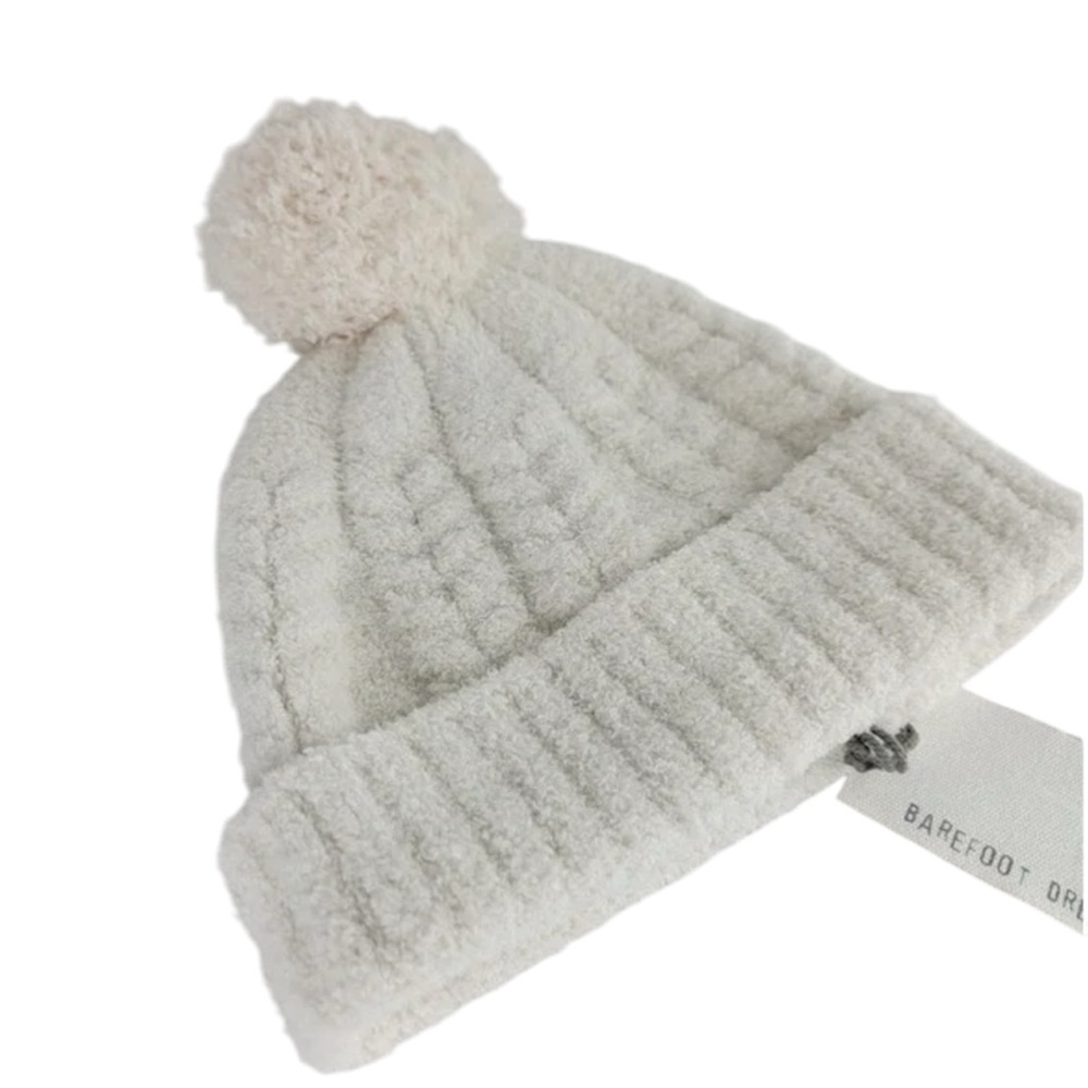Barefoot Dreams CozyChic Cable Knit Beanie w/ Pom Accent - Cream NWT! - Picture 2 of 4
